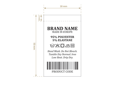 Laundry care label with bar code Model TC-M191